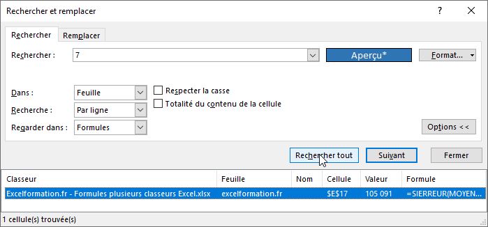 Excel formation - recherche selon format - 09