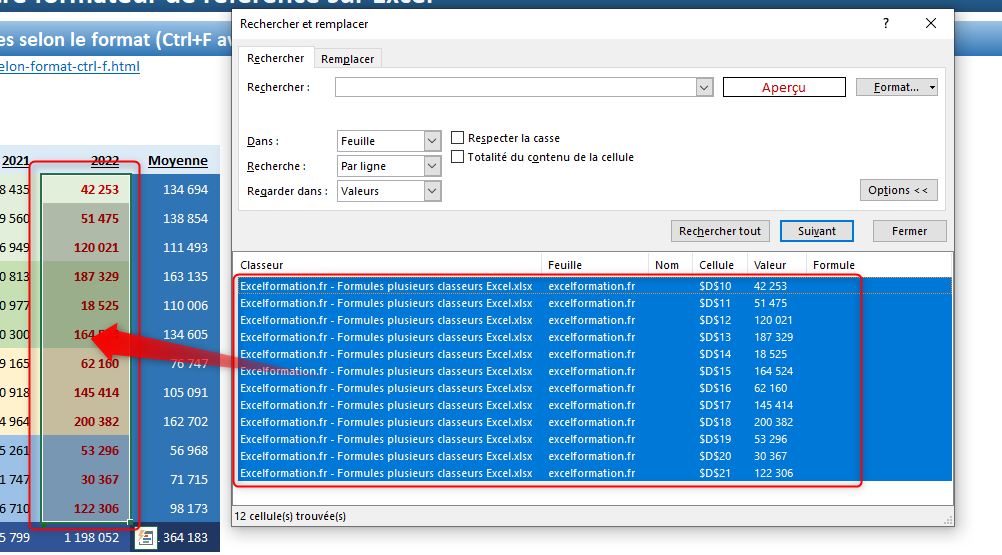 Excel formation - recherche selon format - 11