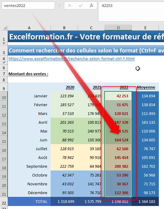 Excel formation - recherche selon format - 12