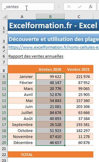 Excel formation - les noms de cellules - 01