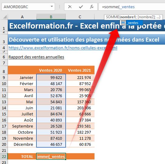 Excel formation - les noms de cellules - 02