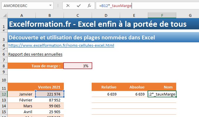 Excel formation - les noms de cellules - 02