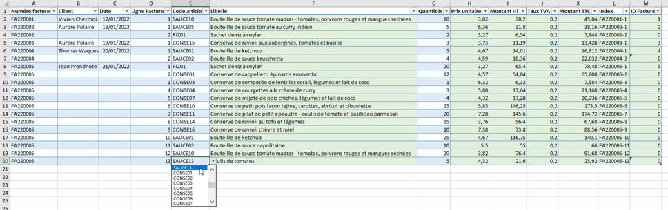 Excel formation - Facturation - 01