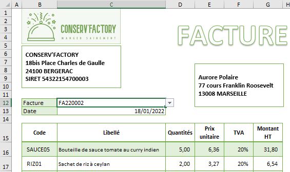 Excel formation - Facturation - 08