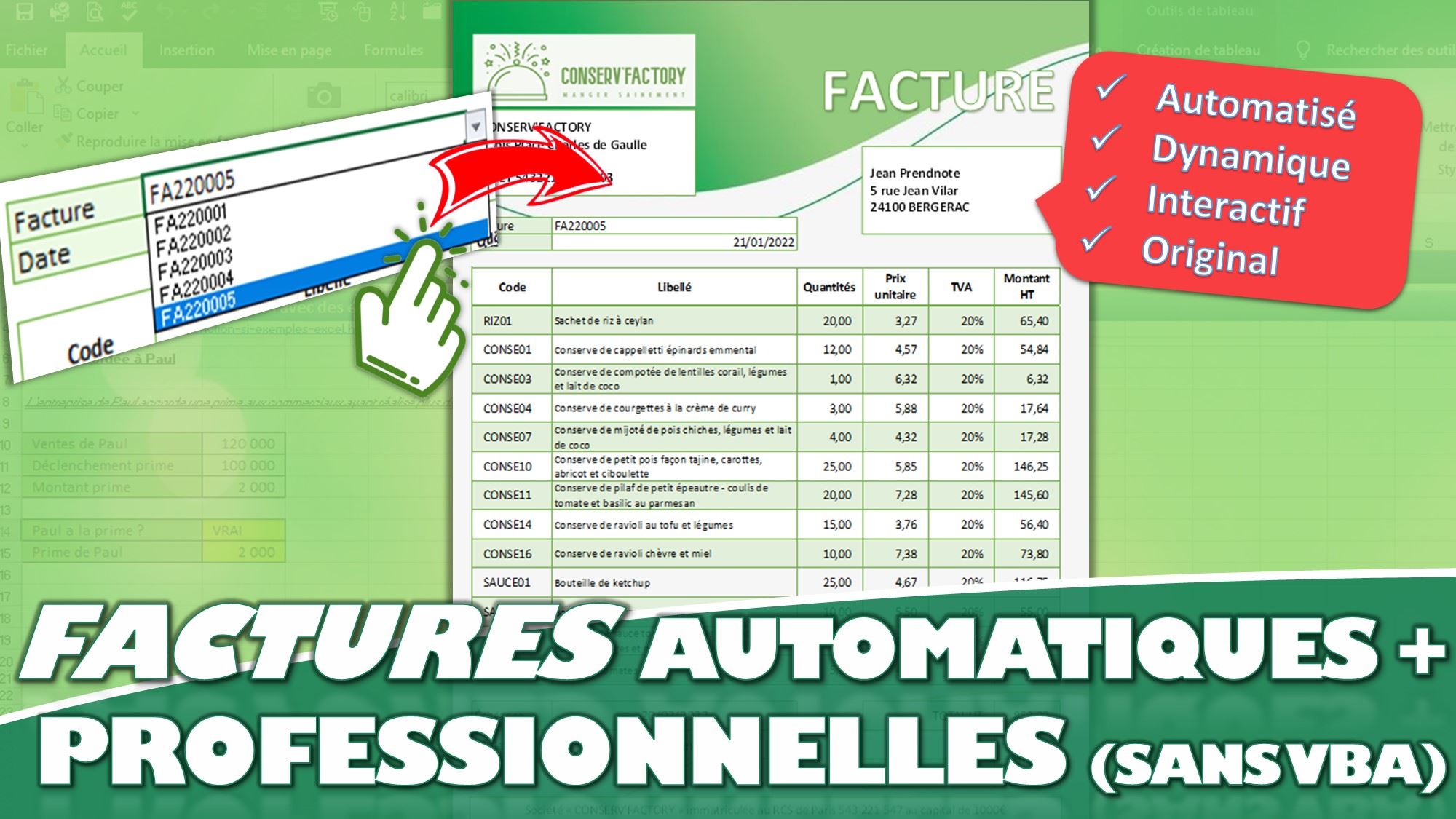 « Facturation Automatique » sur Excel