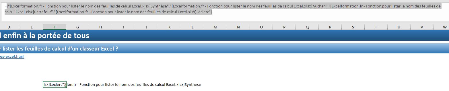 Excel formation - fonction pour lister le nom des feuilles - 07