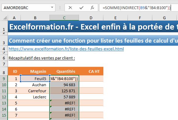 Excel formation - fonction pour lister le nom des feuilles - 13