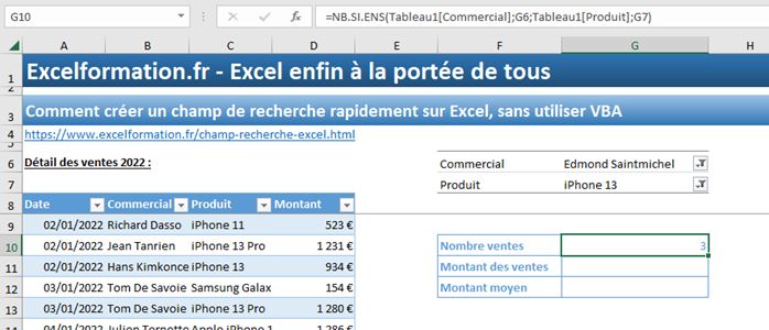 Excel formation - liste de recherche - 08