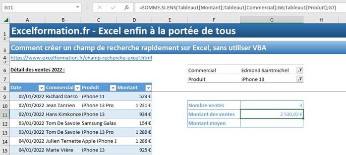 Excel formation - liste de recherche - 09