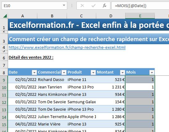 Excel formation - liste de recherche - 12