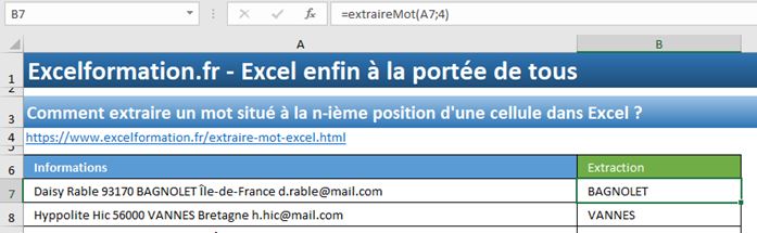 Excel formation - extraire mot - 10