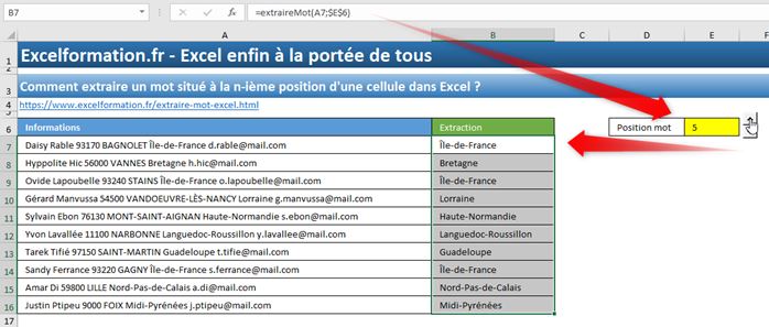 Excel formation - extraire mot - 11