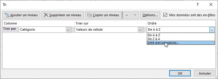 Excel formation - liste personnalisées - 10