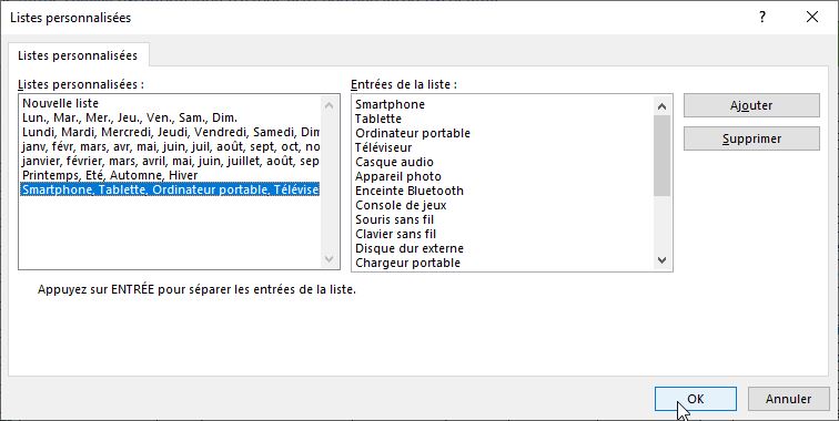 Excel formation - liste personnalisées - 11