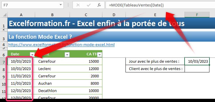 Excel formation - valeur la plus courante - 02