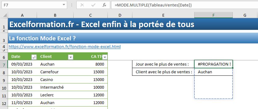 Excel formation - valeur la plus courante - 05