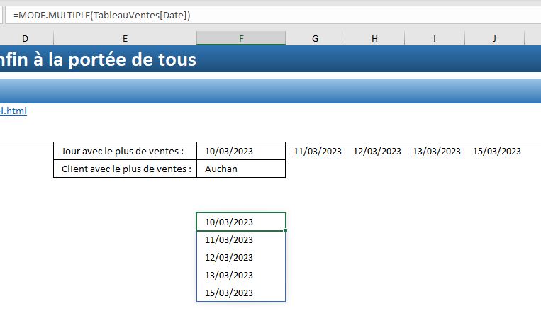 Excel formation - valeur la plus courante - 08