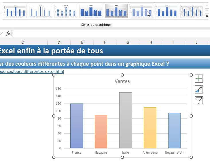 Excel formation - couleurs graphique différentes - 08