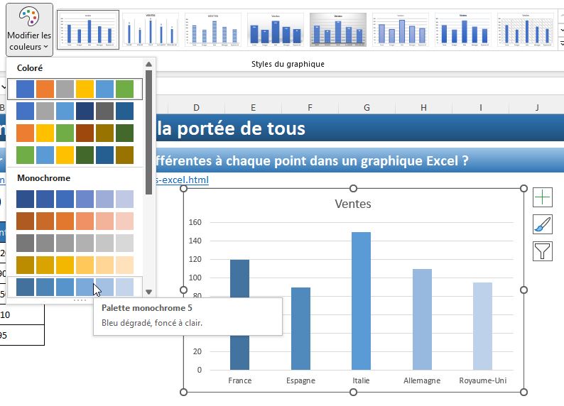 Excel formation - couleurs graphique différentes - 09