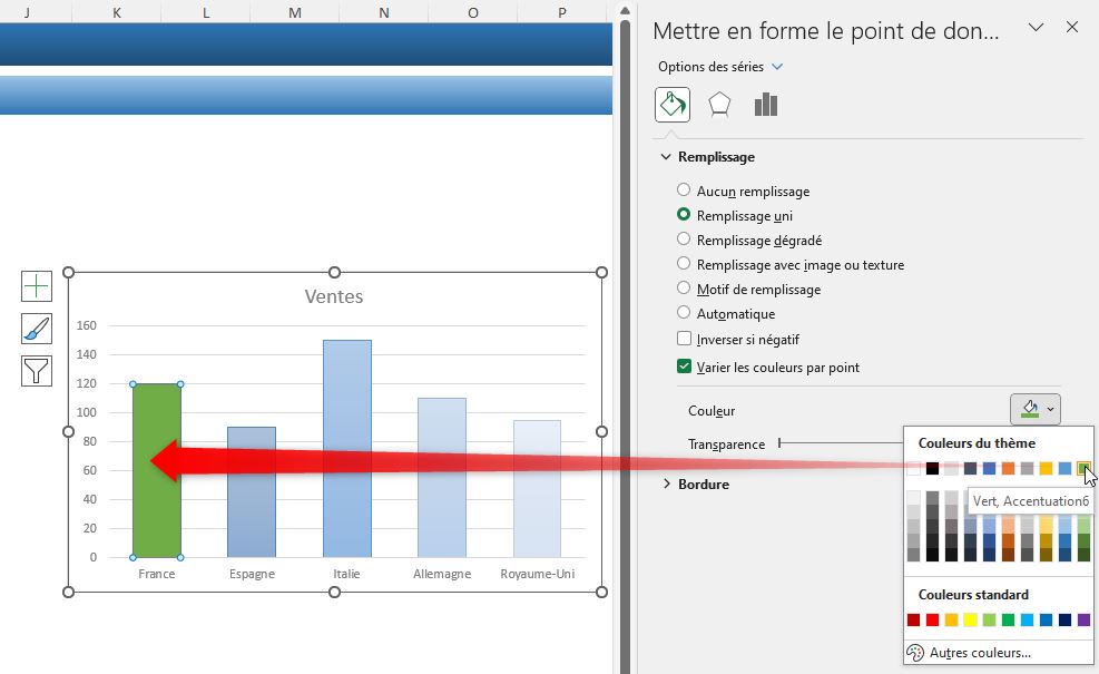 Excel formation - couleurs graphique différentes - 10