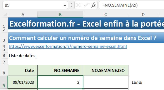 Excel formation - les num de semaine dans excel - 01