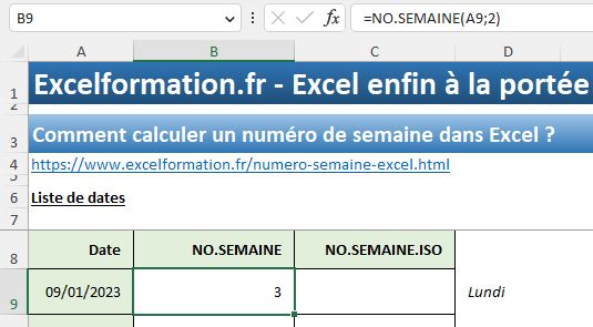 Excel formation - les num de semaine dans excel - 02