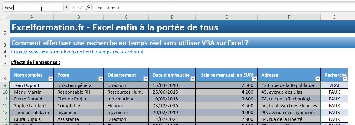 Excel formation - recherche en temps réel - 11