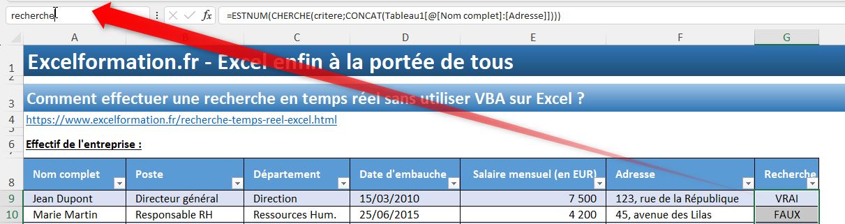 Excel formation - recherche en temps réel - 12