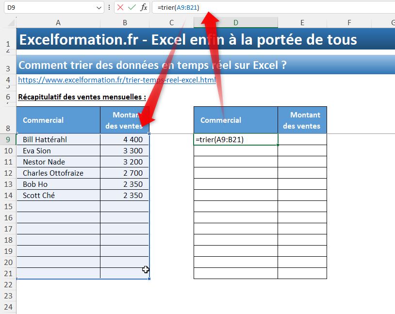 Excel formation - Trier des valeurs en temps - 06