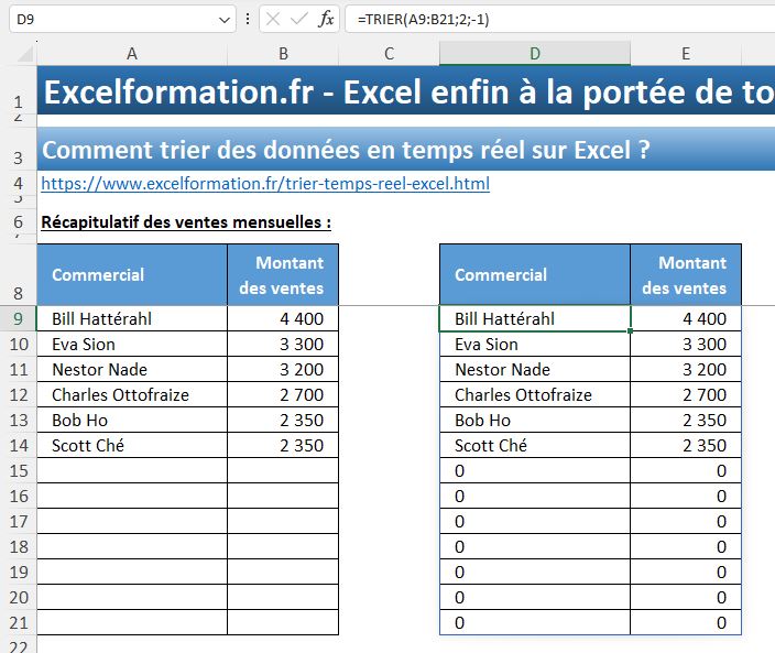 Excel formation - Trier des valeurs en temps - 08