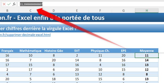 Excel formation - supprimer chiffres derrière virgule dans Excel - 04