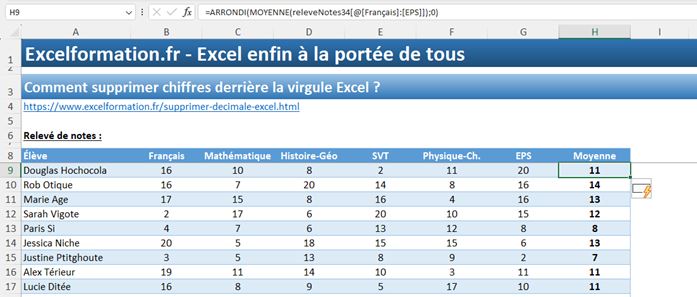 Excel formation - supprimer chiffres derrière virgule dans Excel - 07