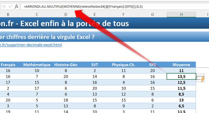 Excel formation - supprimer chiffres derrière virgule dans Excel - 08