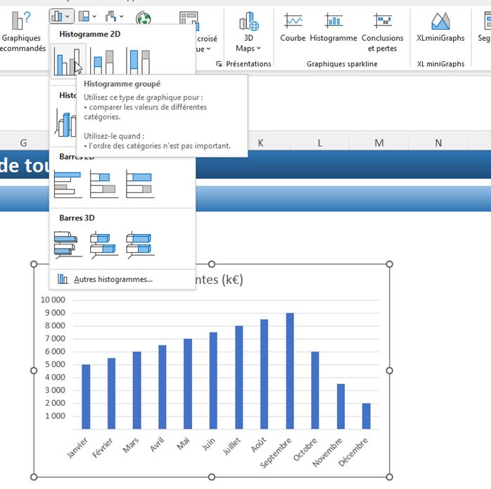 Excel formation - insérer une drotie sur un graphique - 02