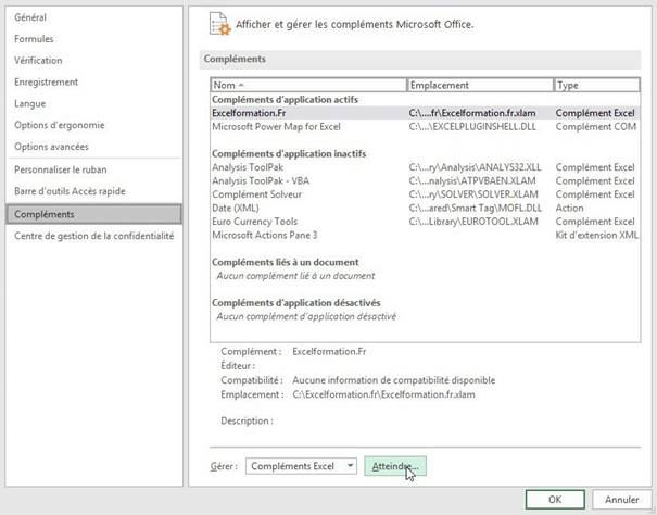 Excel formation - installer complément excel - 04