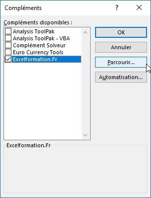 Excel formation - installer complément excel - 05