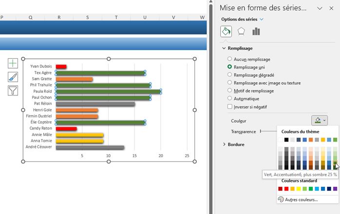 Excel formation - personnaliser la couleur d'un graphique - 11