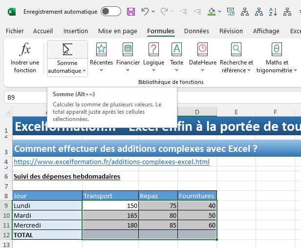 Excel formation - SOMME - 09