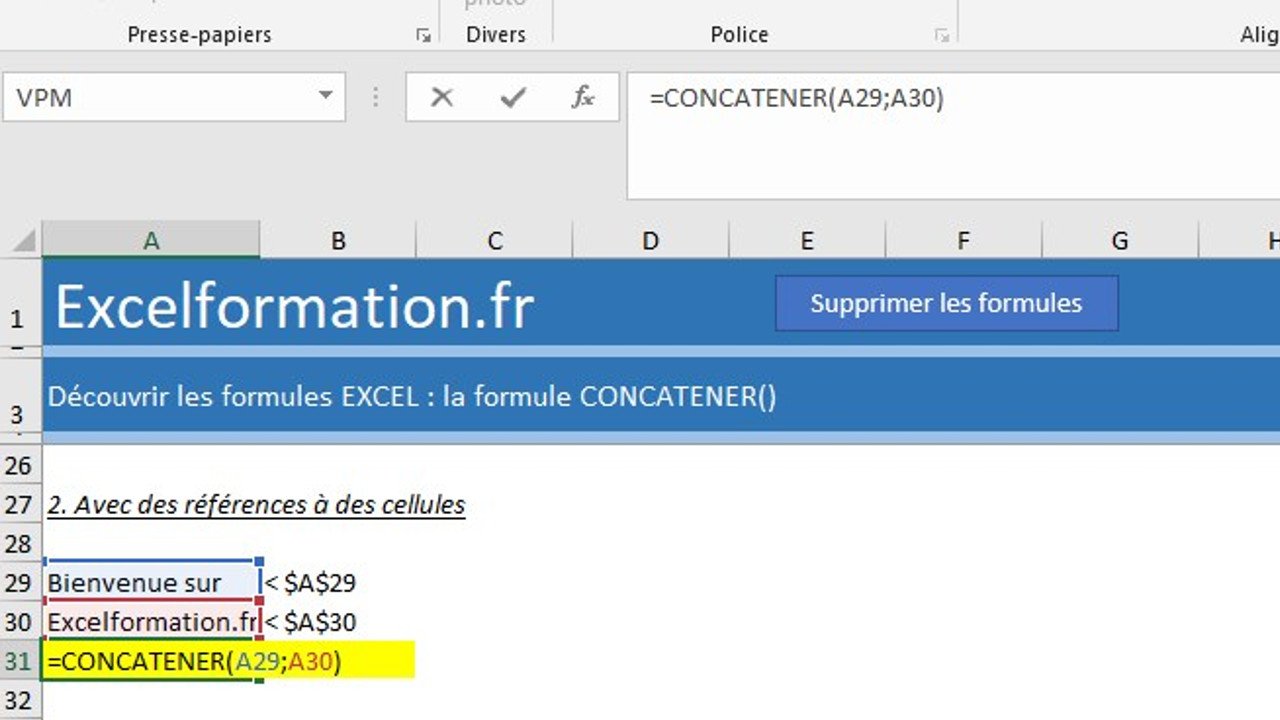 [VIDEO] Assembler des cellules avec la fonction CONCATENER() Excel formation