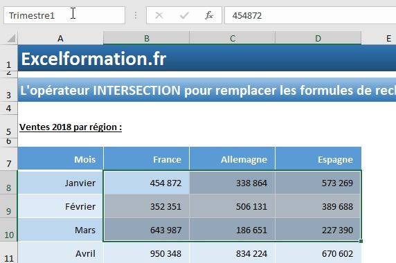 Excel formation - L'opérateur d'INTERSECTION - 10