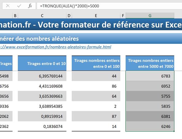 Excel formation - Créer des nombres aleatoires - 04