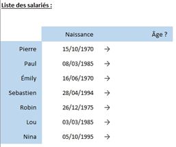 Excel formation - Dates05 Calcule d'age et d ancienneté sur Excel - 01