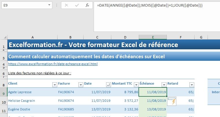 Excel formation - 035 Calcul date échéance - 04