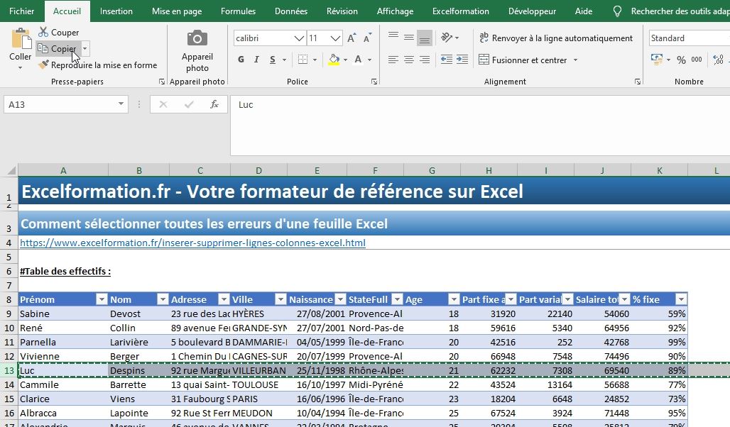 comment bloquer plusieurs ligne sur excel