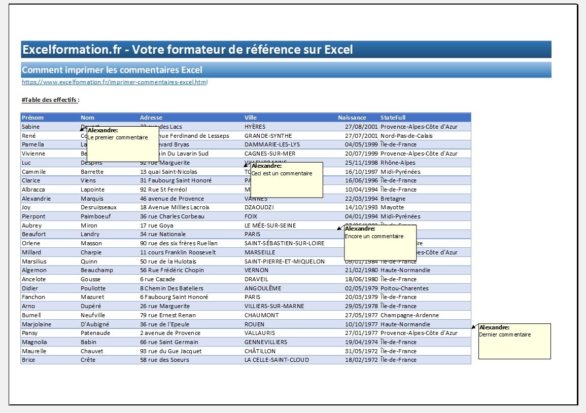 Excel formation - Comment imprimer les commentaires Excel - 06