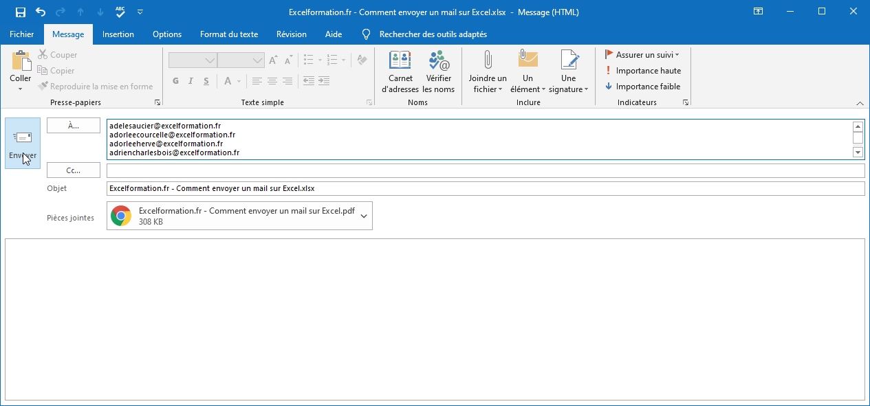 envoyer mail depuis liste excel