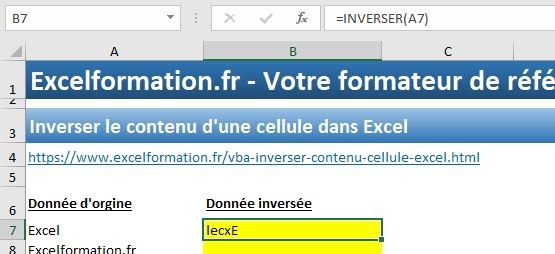 Excel formation - créer une fonction excel pour écrire envers - 03