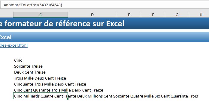 Excel formation - chiffres en lettres - 10