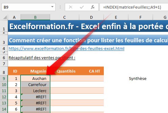 Excel formation - fonction pour lister le nom des feuilles - 09