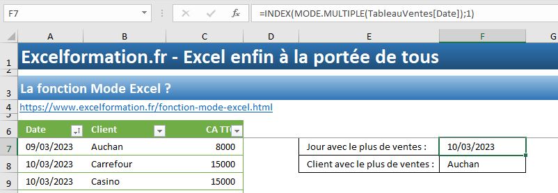 Excel formation - valeur la plus courante - 06